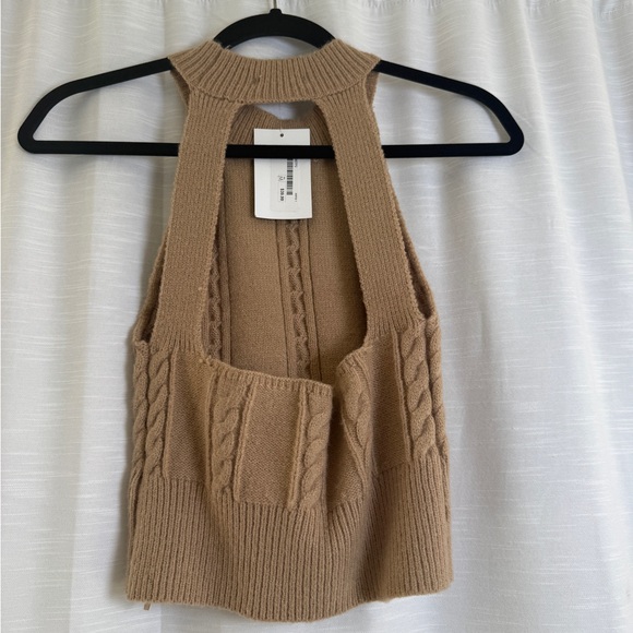 Papermoon Cable Knit Halter Crop Top Beige Open Back Sweater Tank | NWT Size M - Picture 9 of 12